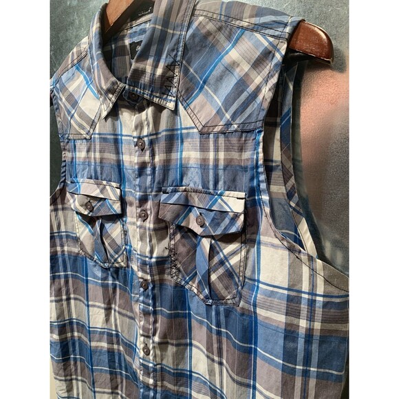 Eighty Eight Platinum Plaid Button Up Sleeveless Multicolor Shirt Bikers Size L - Picture 10 of 16